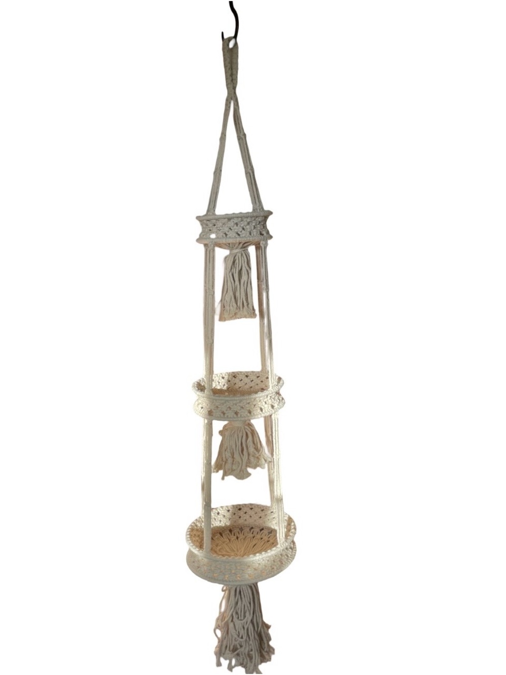 Boho Hanging Macramé Planter Shelf - Cream